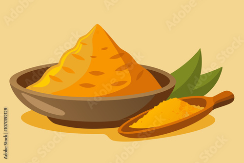 Turmeric powder studio tabletop vector art illustration photo