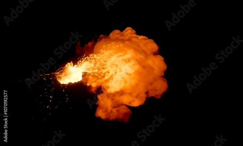 Explosive fireball and gunfire effects on black background
