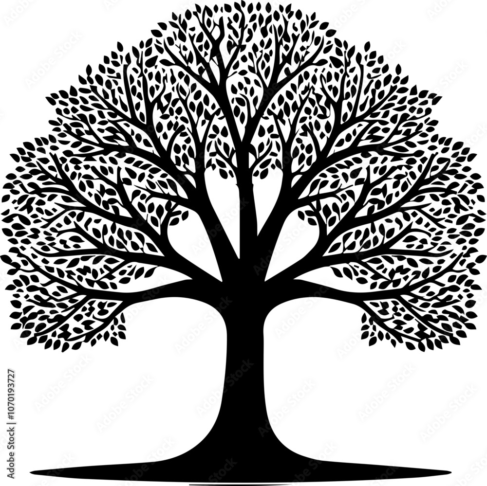 Fototapeta premium Minimalist Elm Tree Silhouette Icon in Black Vector