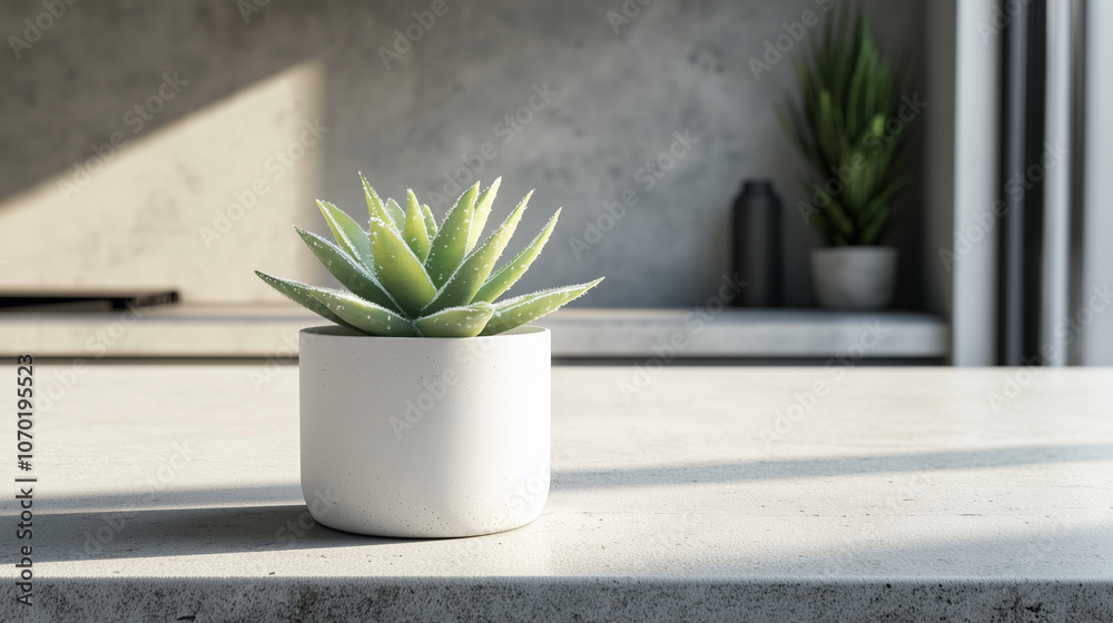 Minimalist Succulent in White Pot on Sunlit Concrete Surface Minimalist Succulent in White Pot on Sunlit Concrete Surface
