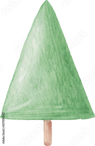 Watercolor Pastel Green Christmas Tree Illustration Holiday Design Element