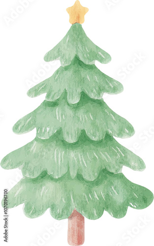Festive Watercolor Christmas Tree Holiday Winter Green Decoration Illustration
