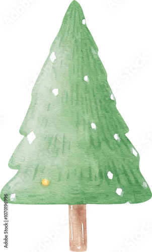 Festive Watercolor Christmas Tree Winter Holiday Green Snow Ornament