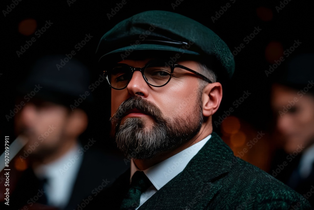 Stylishly dressed man in hat at a lively event capturing the night scene Stylishly dressed man in hat at a lively event capturing the night scene