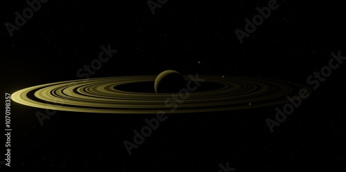 3d representation wide image of planetary system sunlight on one side