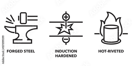 Forged steel, Fully precision, Rust resist - icons in bold line