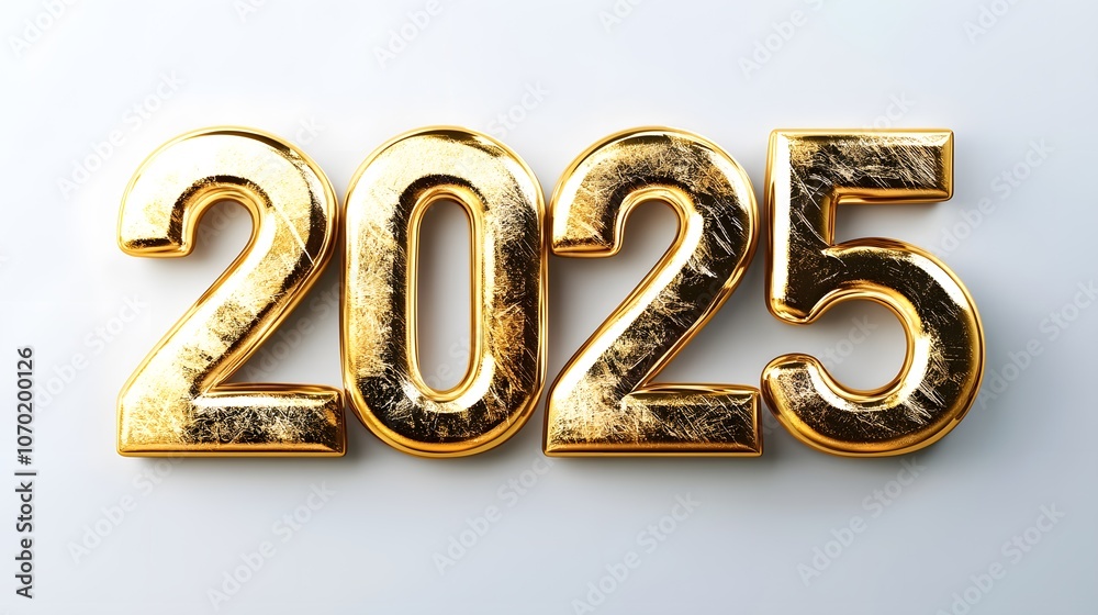 Golden 3D Numerals Representing the Year 2025 Golden 3D Numerals Representing the Year 2025