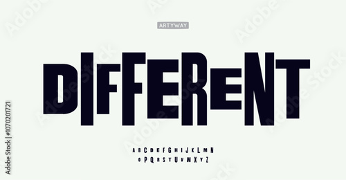 Different scalable letters, Condensed bold alphabet, Tall impactful typography for Expressive headline, Dynamic logo, Unique distinct braning. Vector typeset.
