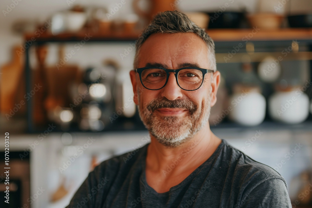 Generative AI Depiction of a Professional Male Chef Working in a Busy Restaurant Kitchen