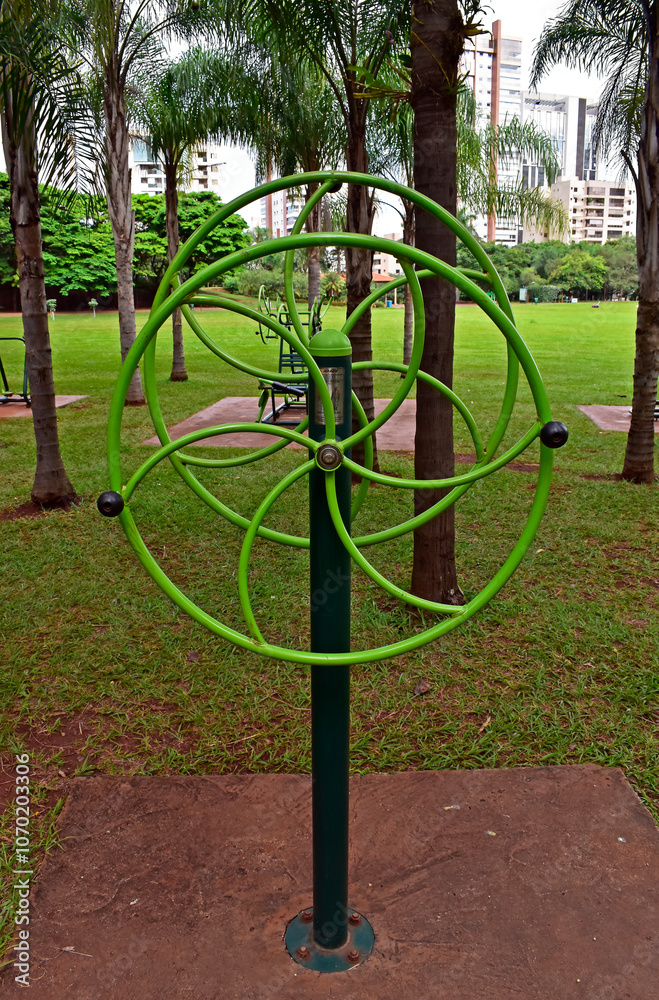 Public gym equipment on municipal park in Ribeirao Preto, Sao Paulo, Brazil