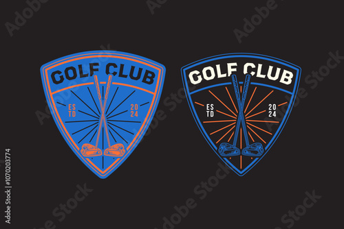 putter golf club crossed with glint line retro badge logo design set for golfer, golf club, professional team, sport, tournament. putter golf stick crossed with sunburst line emblem illustration logo