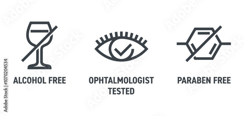 Make-up remover lotion properties icons set, in bold line
