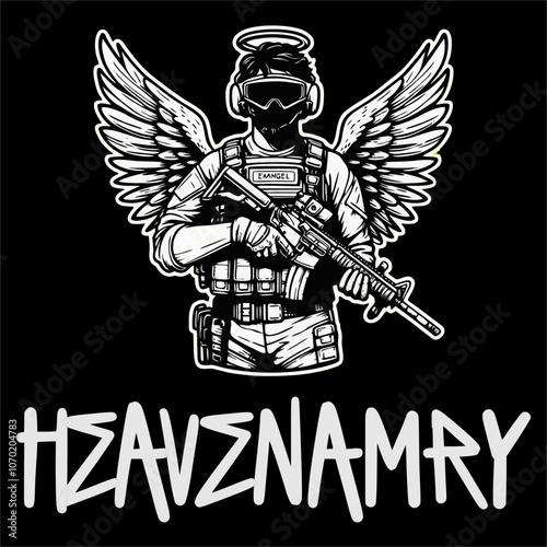 Illustrator sticker vector of Angel with tactical vest and hold a weapon