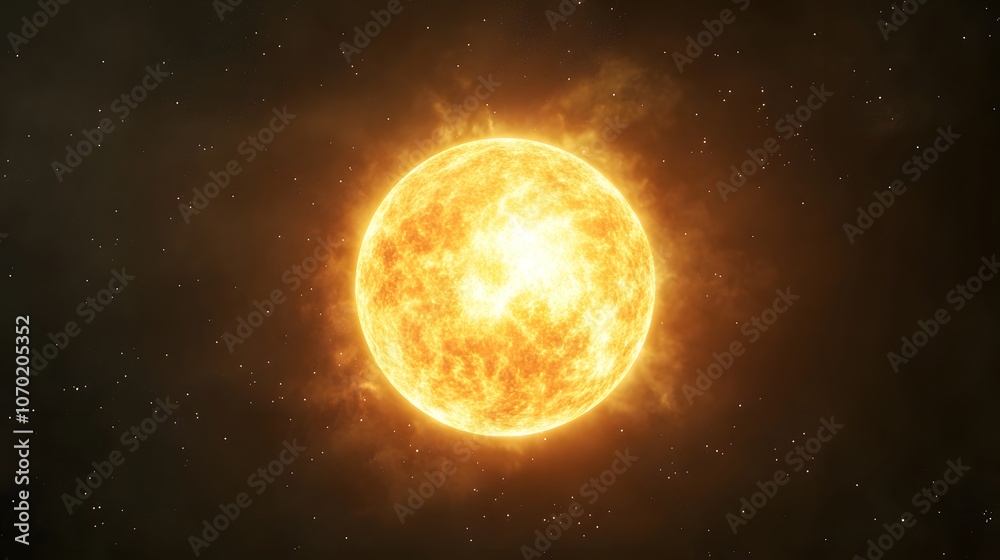 Fototapeta premium A Bright, Glowing Sun in a Dark, Starry Sky
