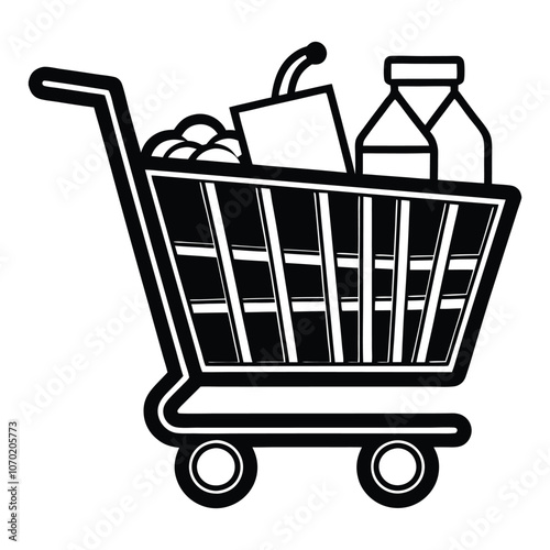 shopping supermarket cart with grocery pictogram