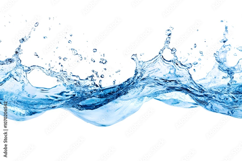 Blue Water Splashing and Creating a Wave on White Background Blue Water Splashing and Creating a Wave on White Background