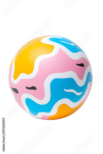 Vibrant Cartoon-Style Beach Ball with Multicolor Abstract Pattern on Transparent Background