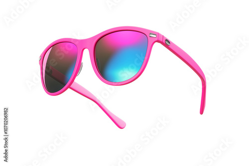 Neon Pink Sunglasses with Reflective Lenses on Transparent Background