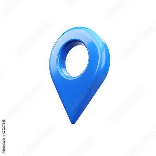 A bright blue 3D location pin icon isolated on a transparent background.