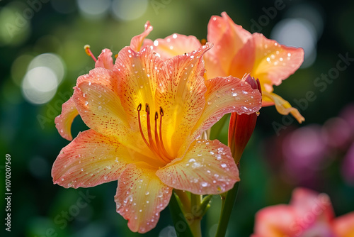 A close up of a flower with water droplets on it