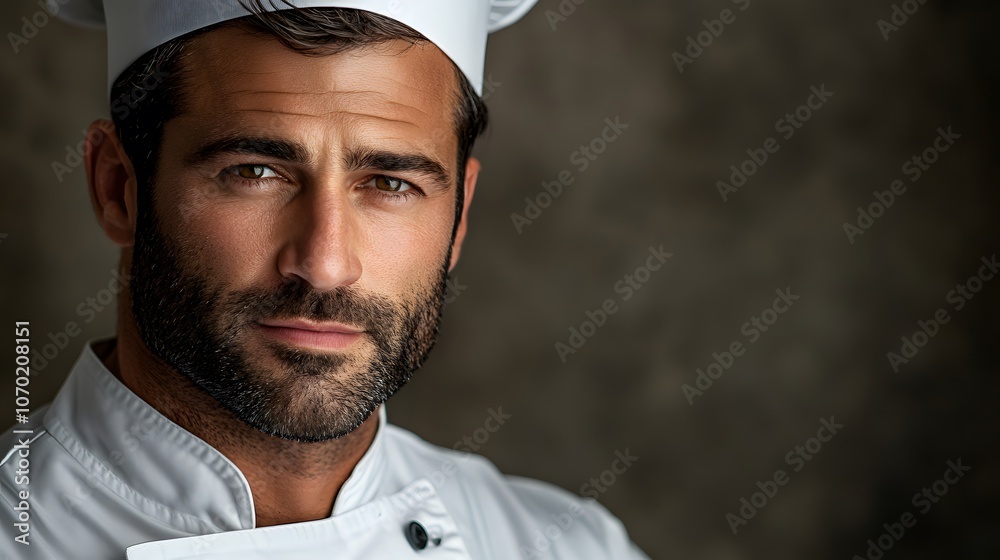Close-up Portrait of a Confident Male Chef with a White Hat