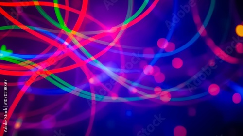 Abstract Neon Light Trails with a Blurred Background of Vibrant Colors and Sparkling Lights