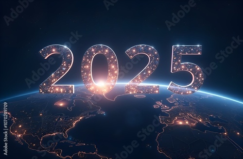 Happy new year 2025 night planet Earth