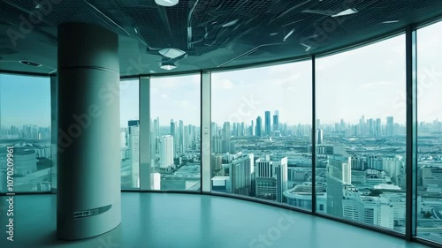 Open modern office space featuring an empty office with stylish design and bright, inviting atmosphere