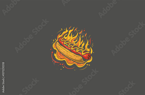 Hotdog on fire burning logo design vector