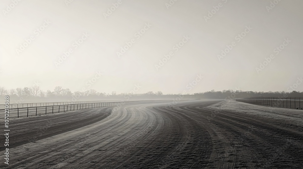 Fototapeta premium Empty Horse Race Track in Foggy Morning