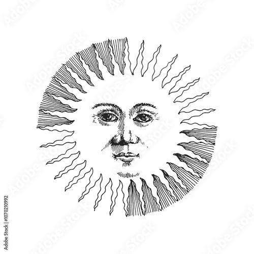The Sun, vintage illustration hand drawn in vector