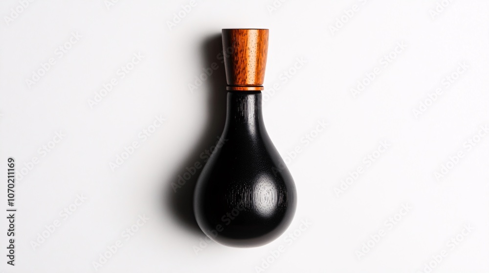Ebony and Wood Bottle: A Minimalist Design on White Background Ebony and Wood Bottle: A Minimalist Design on White Background
