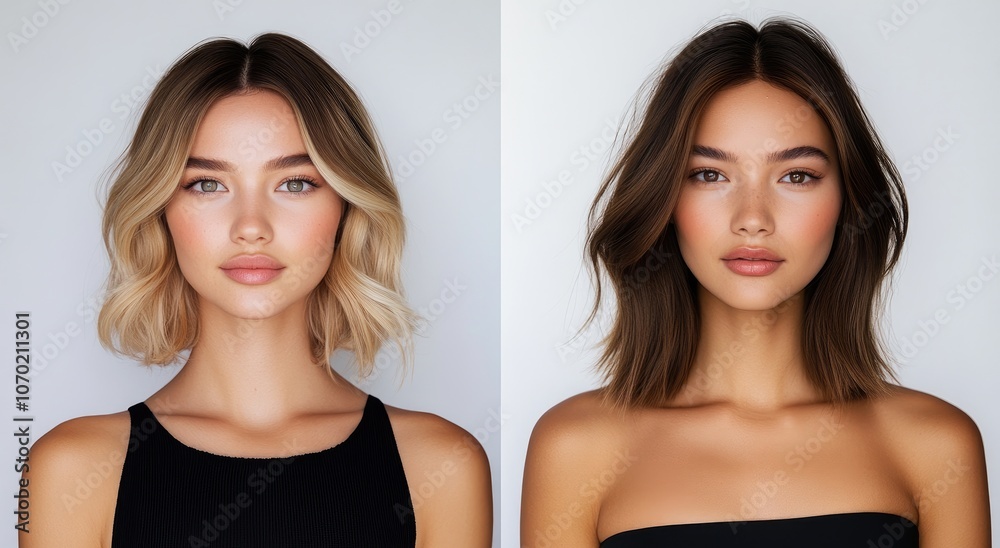 two models with different hair colors and styles, each wearing the same black dress two models with different hair colors and styles, each wearing the same black dress