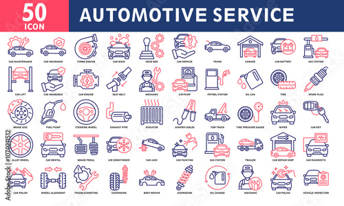 Automotive Service icon collection set. Simple line color vector.