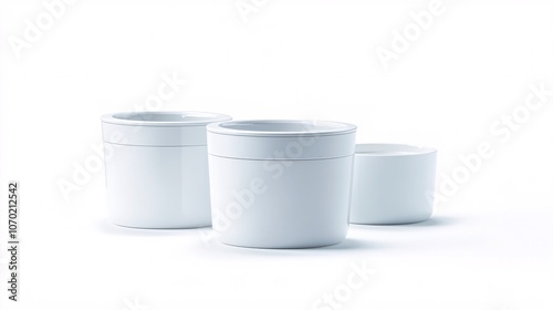 Minimalist White Ceramic Cups on White Background