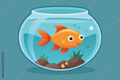  Gold fish swimming in the water in fishbowl 