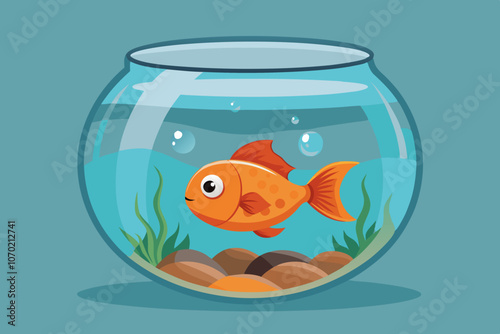  Gold fish swimming in the water in fishbowl 