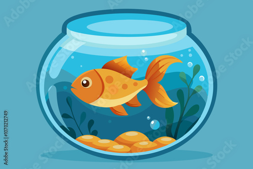  Gold fish swimming in the water in fishbowl 