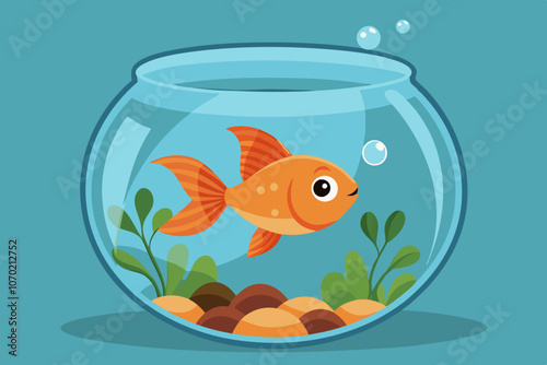  Gold fish swimming in the water in fishbowl 