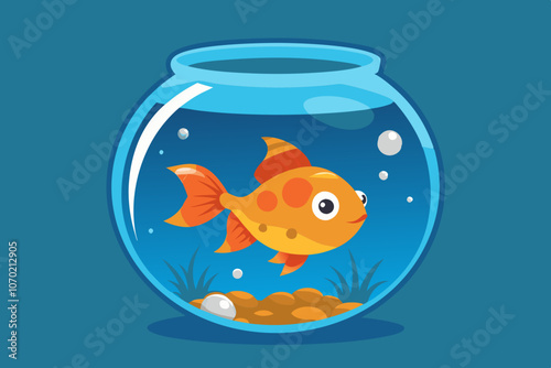  Gold fish swimming in the water in fishbowl 