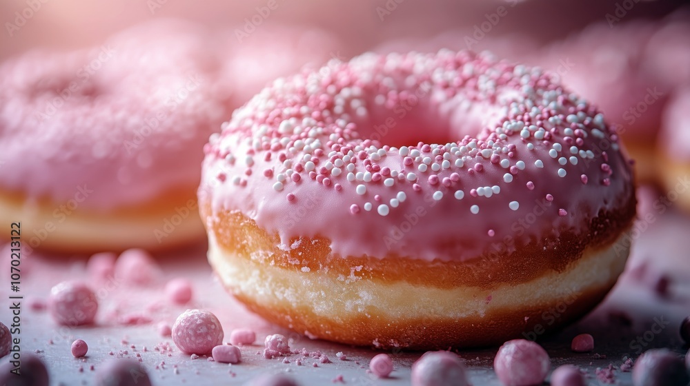 Delicious Pink Frosted Donut Topped with Colorful Sprinkles
