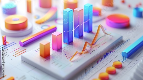 Interactive-style 3D forecast with dynamic bar charts, trend lines, and segmented revenue categories on a white background