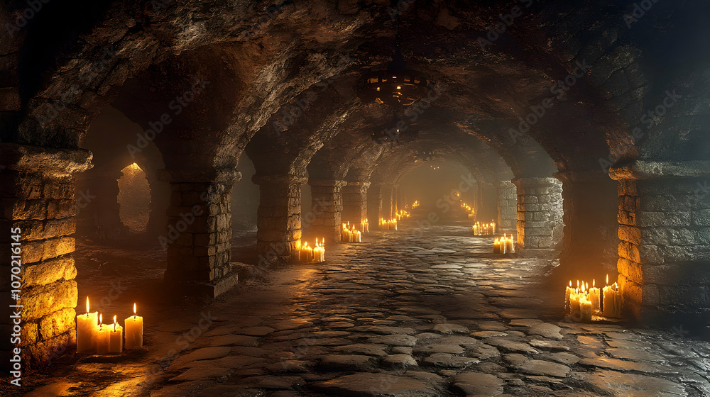 Stone Corridor with Candles Illustration Stone Corridor with Candles Illustration