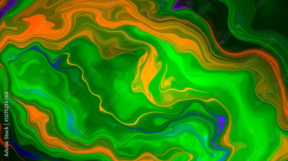 Abstract Swirling Hues of Green, Orange, and Blue, Intertwined in a Serene Dance of Color Abstract Swirling Hues of Green, Orange, and Blue, Intertwined in a Serene Dance of Color