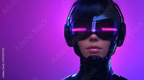 Cyberpunk Woman with Goggles and Headphones Illustration