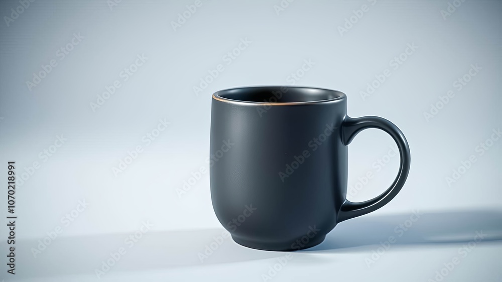 Fototapeta premium A Matte Black Ceramic Mug With A Subtle Brown Rim, Cast Against A Neutral Background, Demonstrates The Simplicity And Elegance Of Minimalist Design.