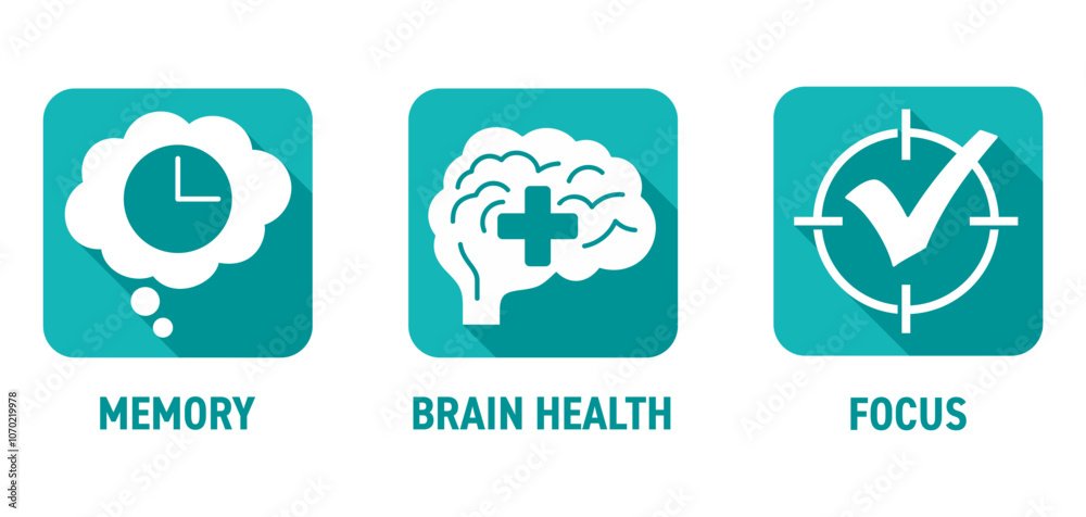 Nutrition Supplement for brain boost, in square shape, long shadows Nutrition Supplement for brain boost, in square shape, long shadows
