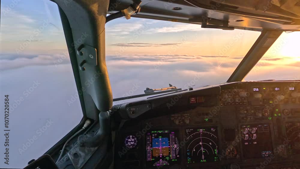 Cockpit pilot view of low visibility fog mist cat3 ils automatic landing Cockpit pilot view of low visibility fog mist cat3 ils automatic landing