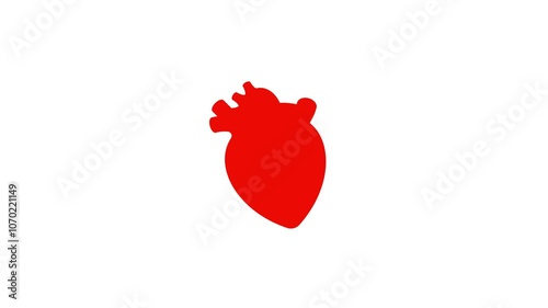 A beating red heart on a white background. Simple looped silhouette animation