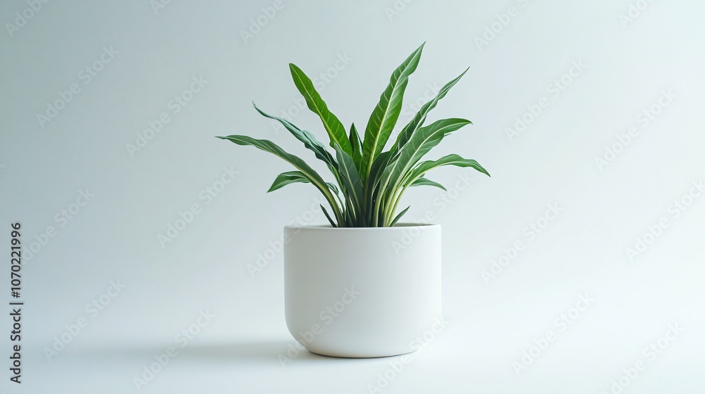 Green Plant in White Pot: Minimalist Botanical Decor